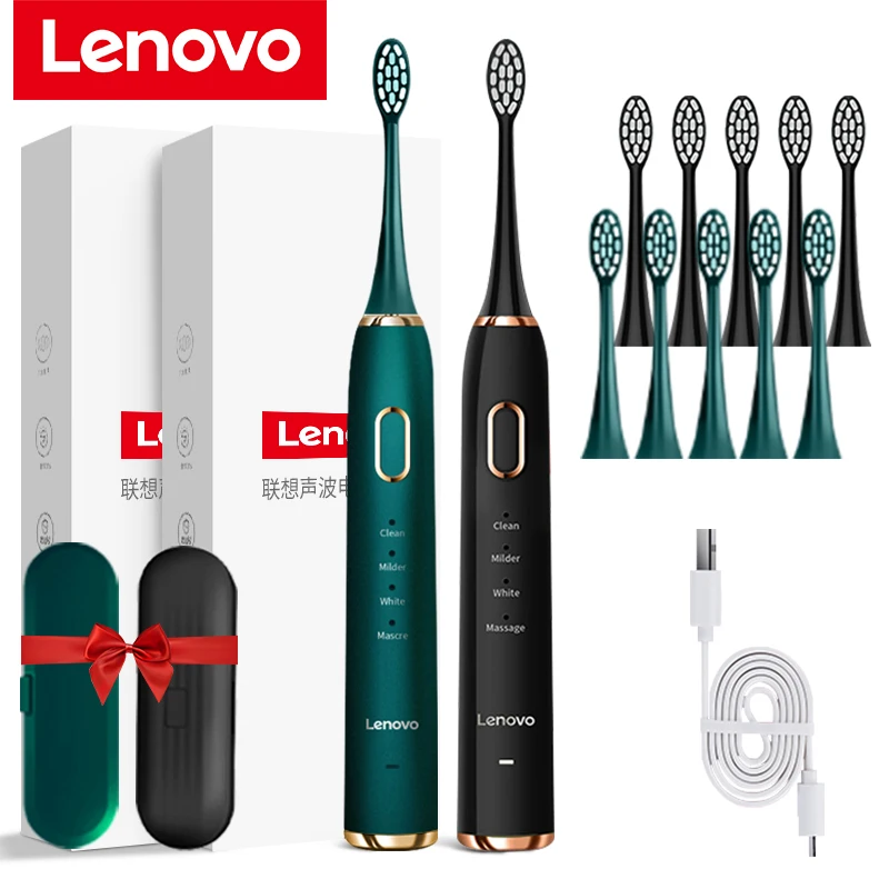 Щетка Зубная ультразвуковая Lenovo 10 насадок водостойкая IPX7 USB | Бытовая техника