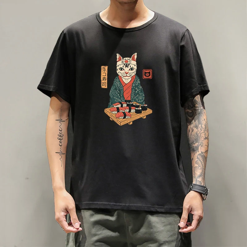 

Cat Print Anime Men's Fashion Harajuku Tops Tee Shirt Lycra Graphic Oversized T-shirt Casual Short Sleeve Men Clothing