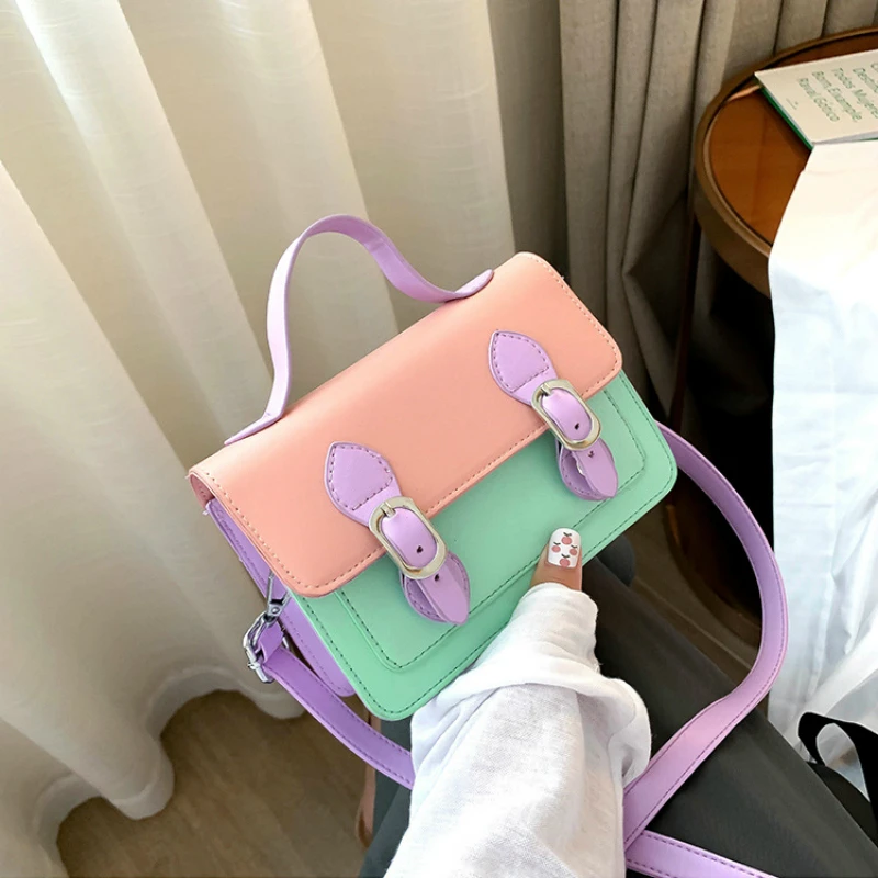 

PU Leather Women Mini Crossbody Bags Hit Color Ladies Small Square Shoulder Bag Female Flap Purse Handbags Girls Clutch Tote Bag