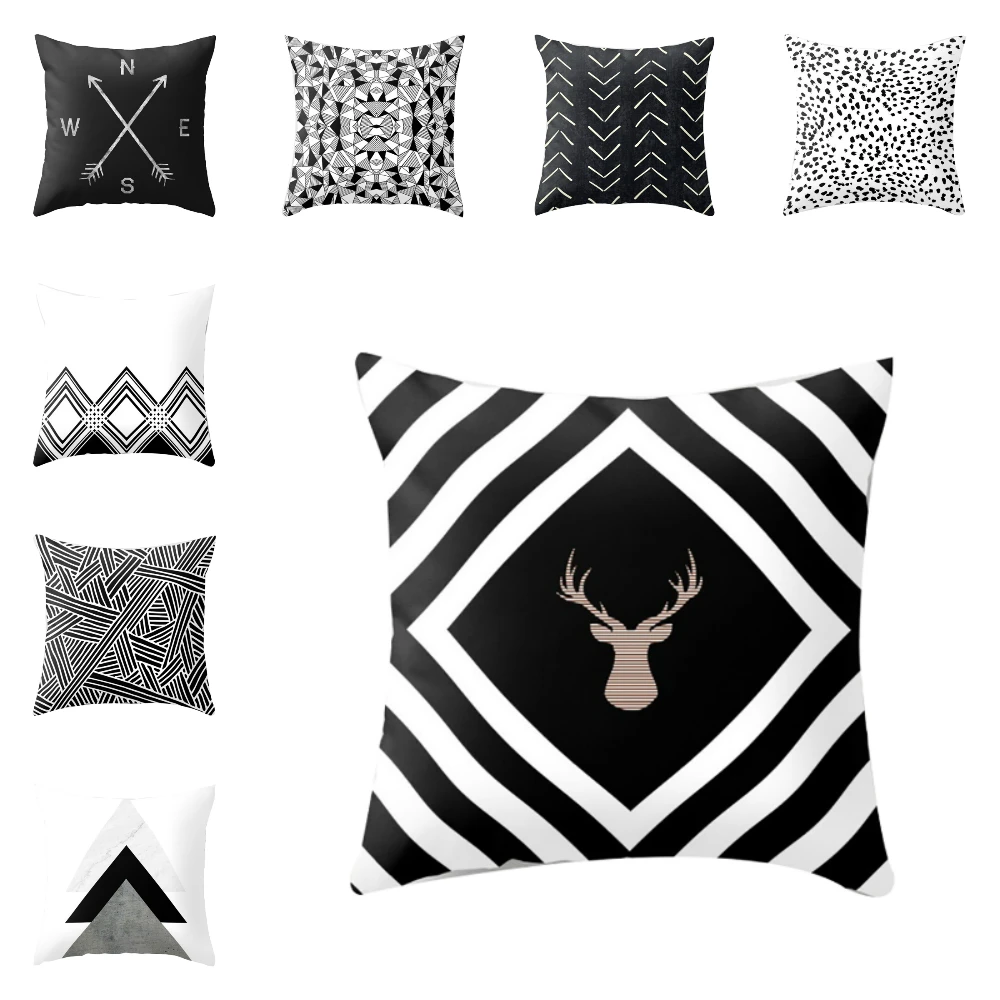 Черно белый чехол для подушки с принтом личи разноцветный полиэстеровый