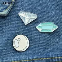 xedz crystal gem pearl metal enamel pin sparkling mirror image pink blue stone badge clothes bag lapel brooch jewelry for friend