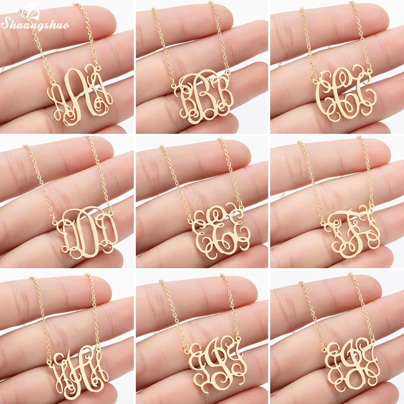 Shuangshuo Ретро оригами монограмма ожерелье для женщин из нержавеющей стали