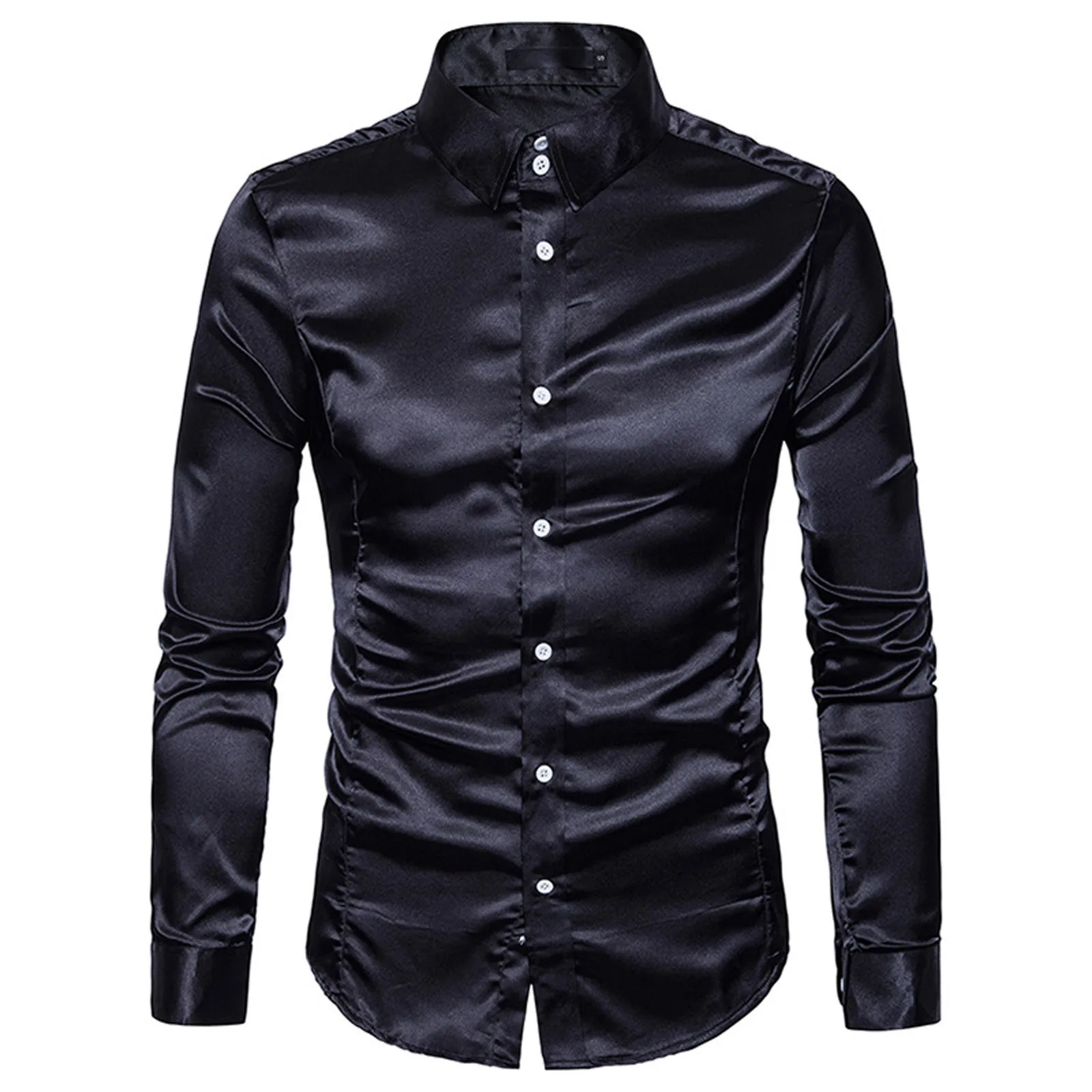 

2021 Men Shirts High Quality Casual Fashion Glossy Long-sleeved Lapel Shirt Flannel Shirt Male Formal Wear Attend Banquet Party