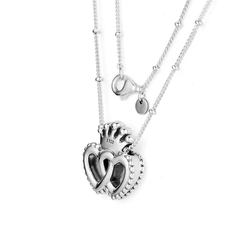 

United Regal Hearts Pendant Choker Necklaces for Women Crown Shape Girls Chain Fine 925 Sterling Silver Women Necklaces Jewelry