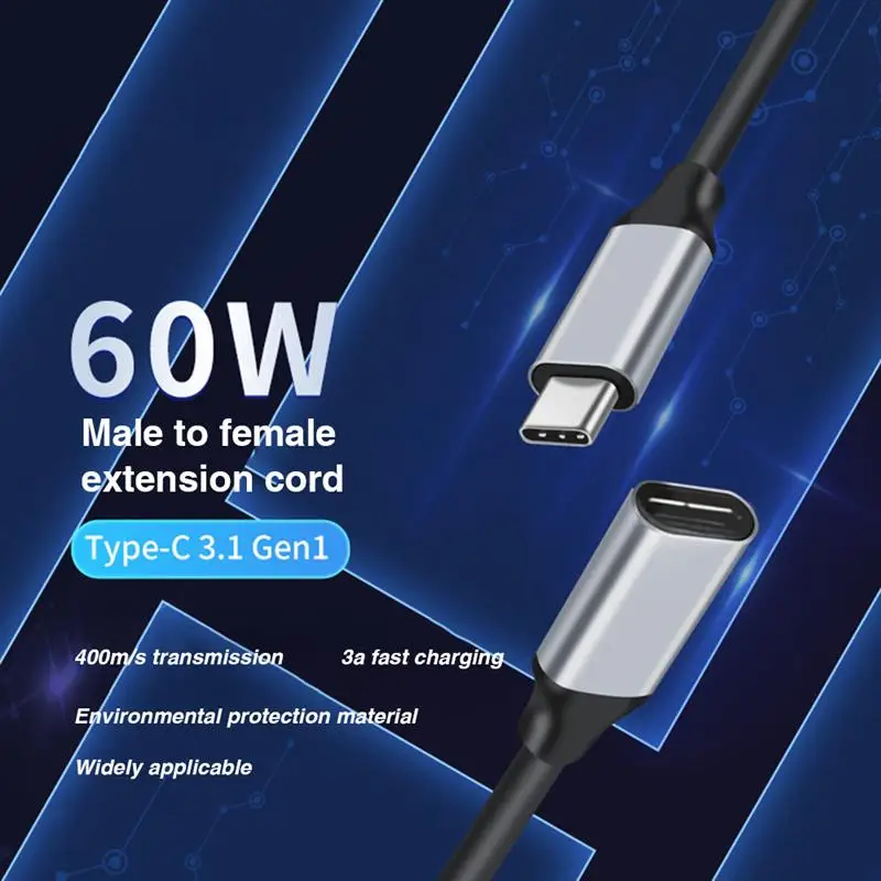 

Type C Cable USB C Male to Female Extension Cable USB3.1 Gen1 400M/S 3A 60W PD Fast Charging 4K HD Transmission Cord