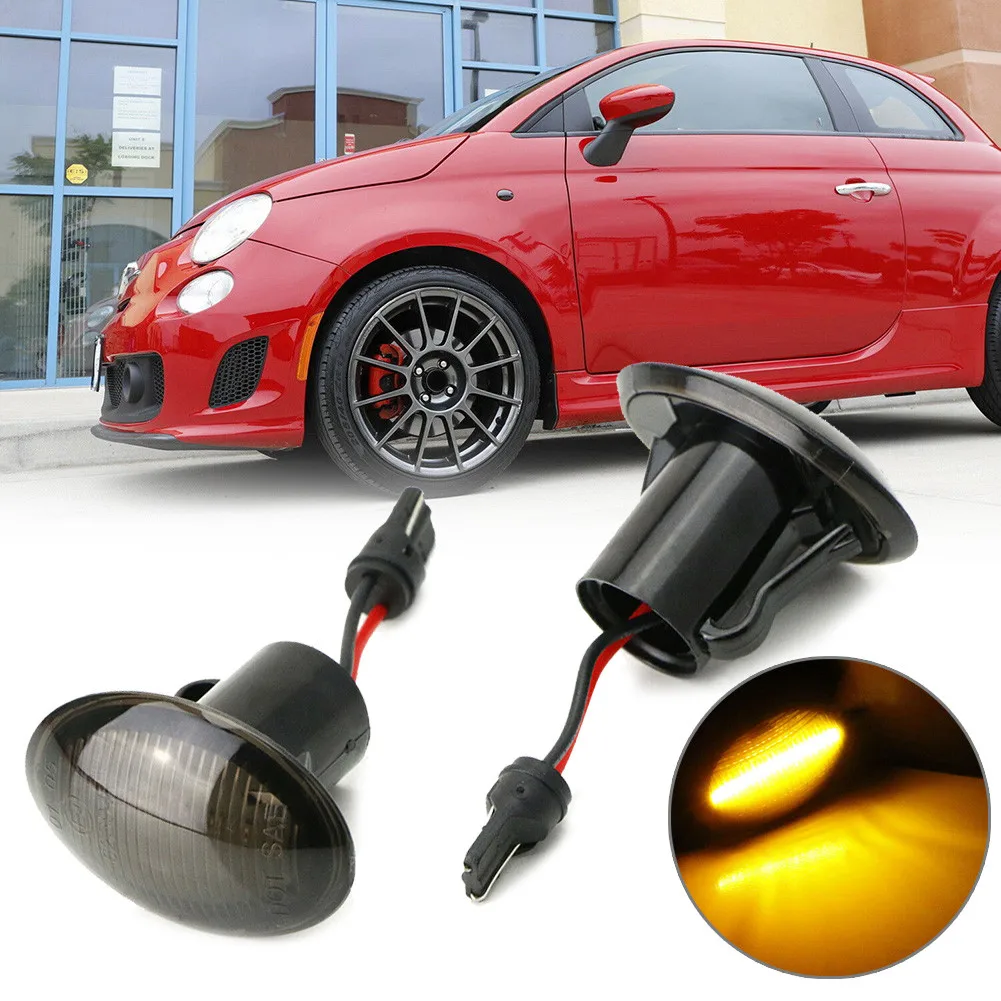 

Smoke Lens Amber Full LED Side Marker Lights For 07-19 Fiat 500 500e 500c Abarth Side Marker Light