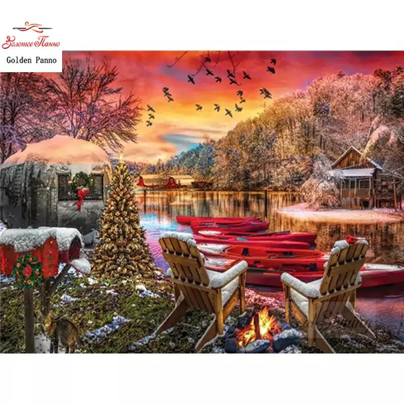 Square Diamond Diamond Painting Lake Landscape Diamond Mosaic Full Embroidery Winter Craft Set