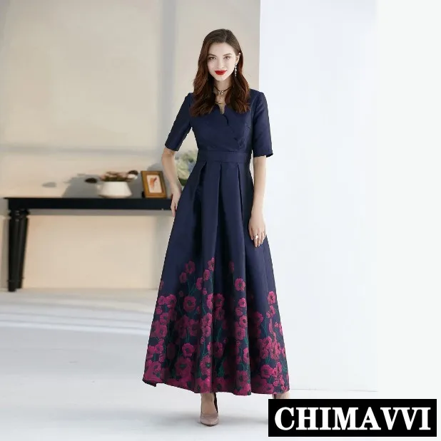 Женское жаккардовое платье макси роскошное длинное в стиле ретро с v-образным