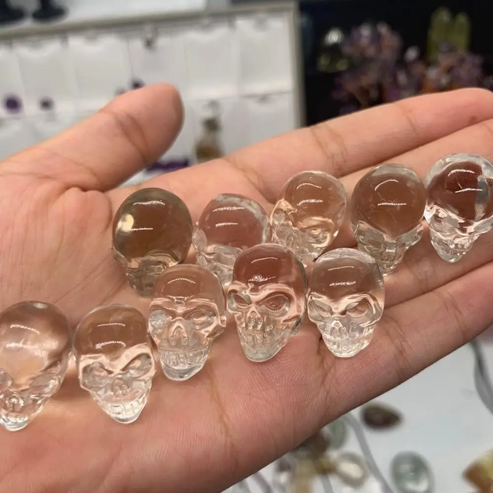 

10 Tiny Natural White Clear Quartz Crystal Skulls Carved By Hands