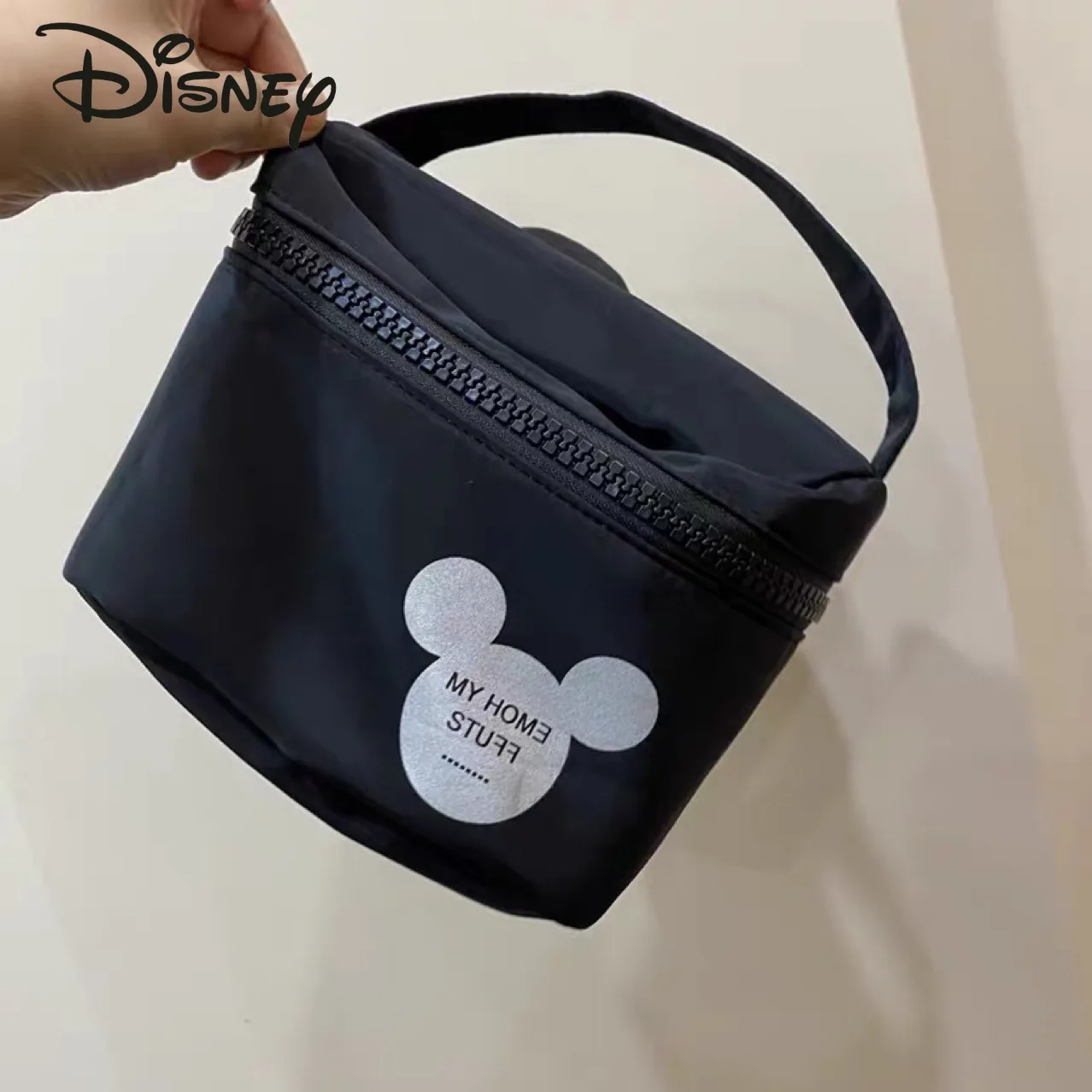 

Disney Cartoon Ladies Cosmetic Bag Fashion Casual Durable Large Capacity Multifunctional Black Zipper Round Portable Storage Bag