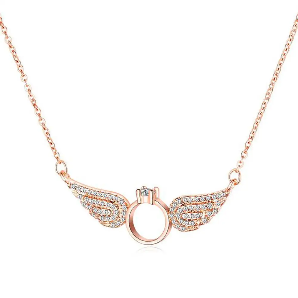 Крылья Ангела круглая подвеска со стразами ожерелье модное медное покрытие