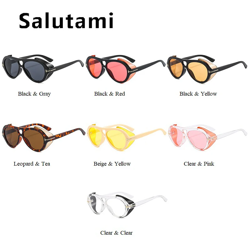 

2021 New Luxury Brand Punk Sunglasses For Women Vintage T Sun Glasses Men Retro Round Black Yellow Gradient Eyewear Female Shade
