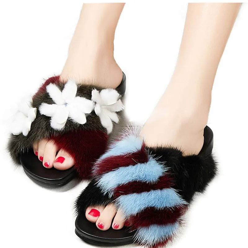 Шлепанцы из соболя разных цветов Новинка весна-лето 2020 кожаные шлепанцы с мехом