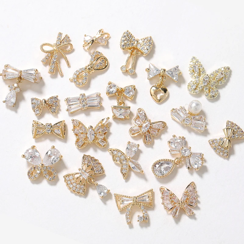 

2 pieces nail art butterfly ornament flash nails zircon rhinestone nail decoration gemstones butterfly nail alloy bow diamond