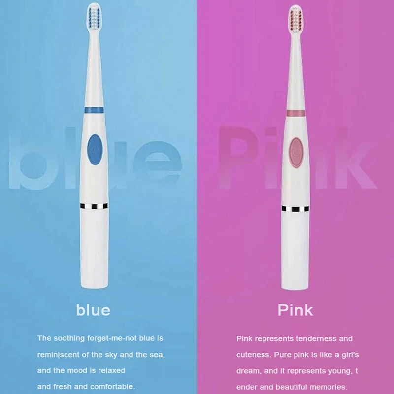 

2Pcs Electric Toothbrush Sonic Vibration Toothbrush Dry Battery Adult Household Toothbrush Soft Bristles Clean Pink+Blue
