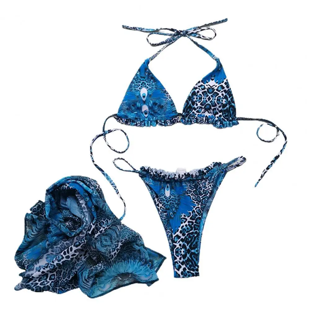 

Новый стильный летний Купальник леопардовый комплект Треугольники Для женщин спинки бикини на шнуровке для плавания