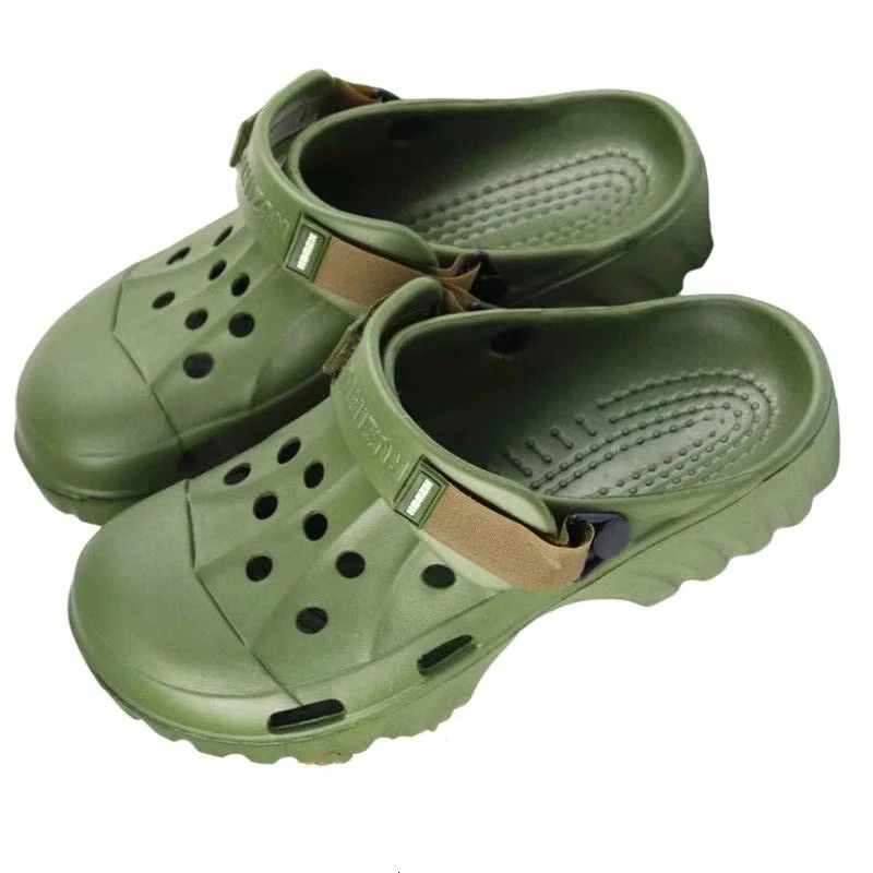 

Tough guy Khaki Men Summer Crocks Sandals Lightweight ClogsOutdoor Garden Shoes Crocse Beach Army Green