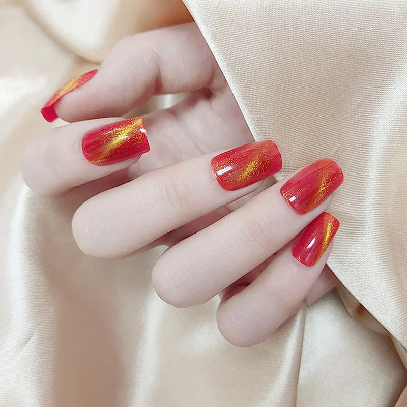 

24pcs Cat Eye Nail Wear Long Paragraph Fashion Manicure Patch False Nails Save Time Wearable Nail Patch STTX889