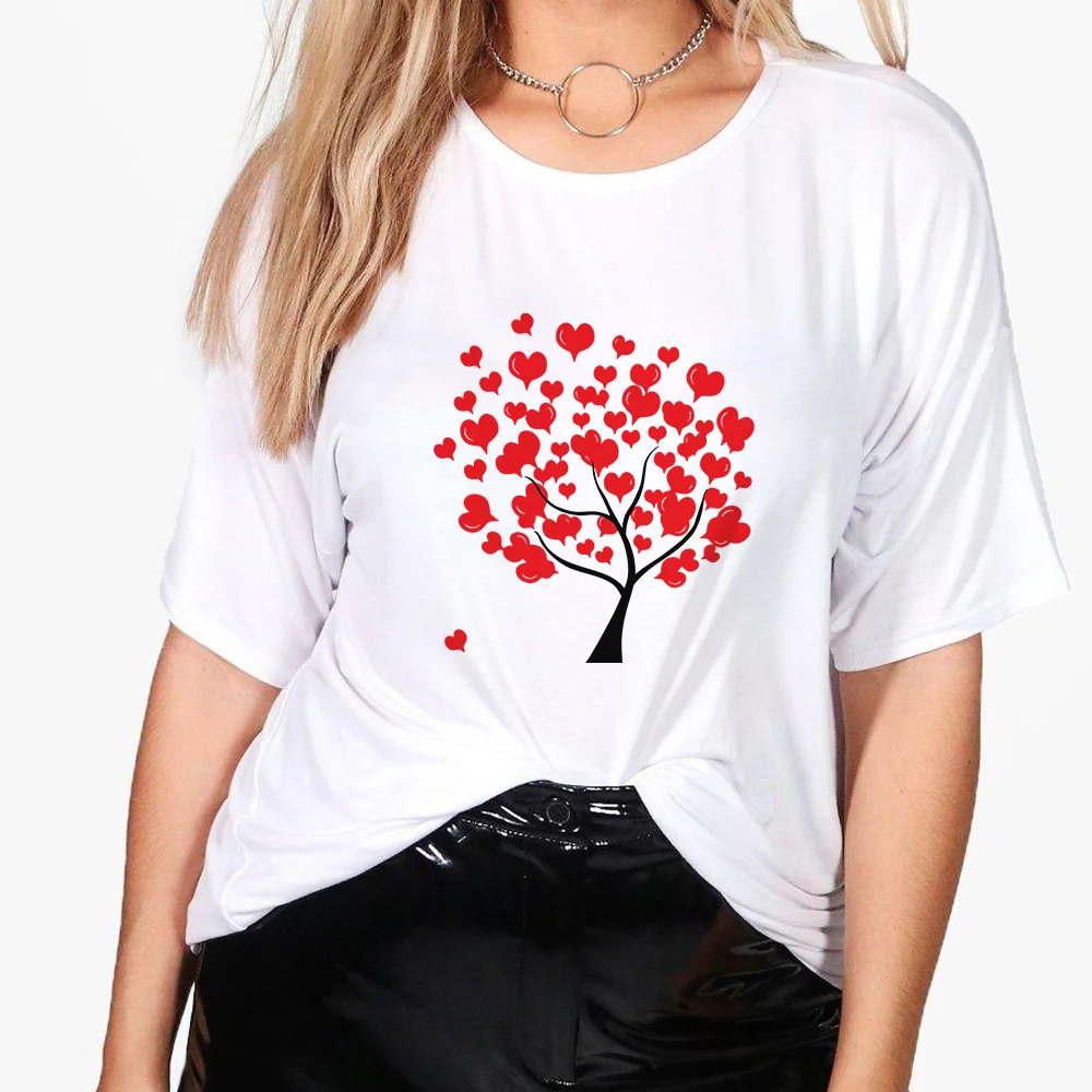 

2021 Autumn Woman T-shirt Valentine's Day Love Tree Series Printed Fashion Short Sleeve Personalized Style Popular Summer Top