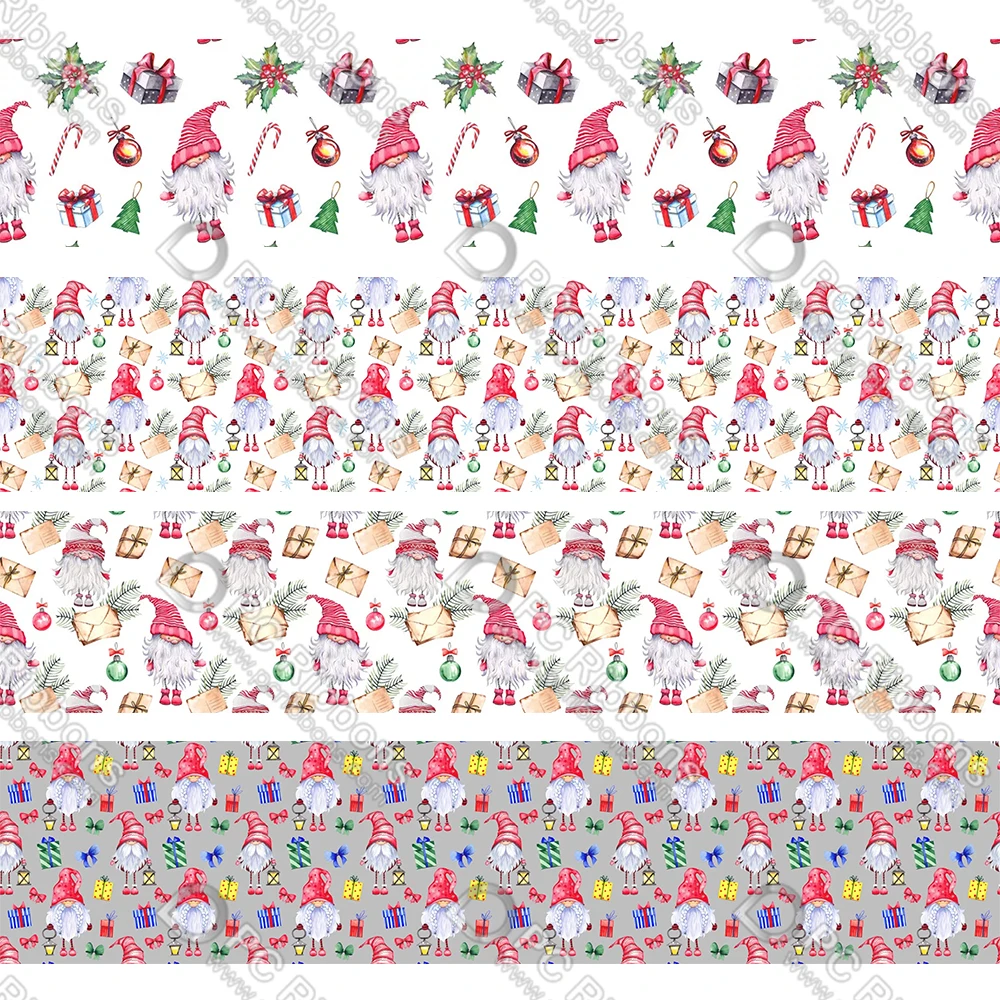 

16-75MM Christmas Gnome Printed Grosgrain&Sati&Foe&Lanyard DIY Handmade Materials Christmas Wedding Gift Wrap Tape 50yards