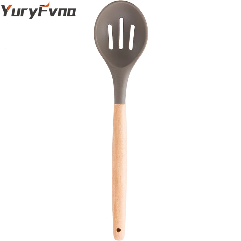 YuryFvna, силиконовая кухонная утварь с деревянной ручкой, кухонные инструменты, щипцы, лопатка, ложка, венчик, посуда с антипригарным покрытием