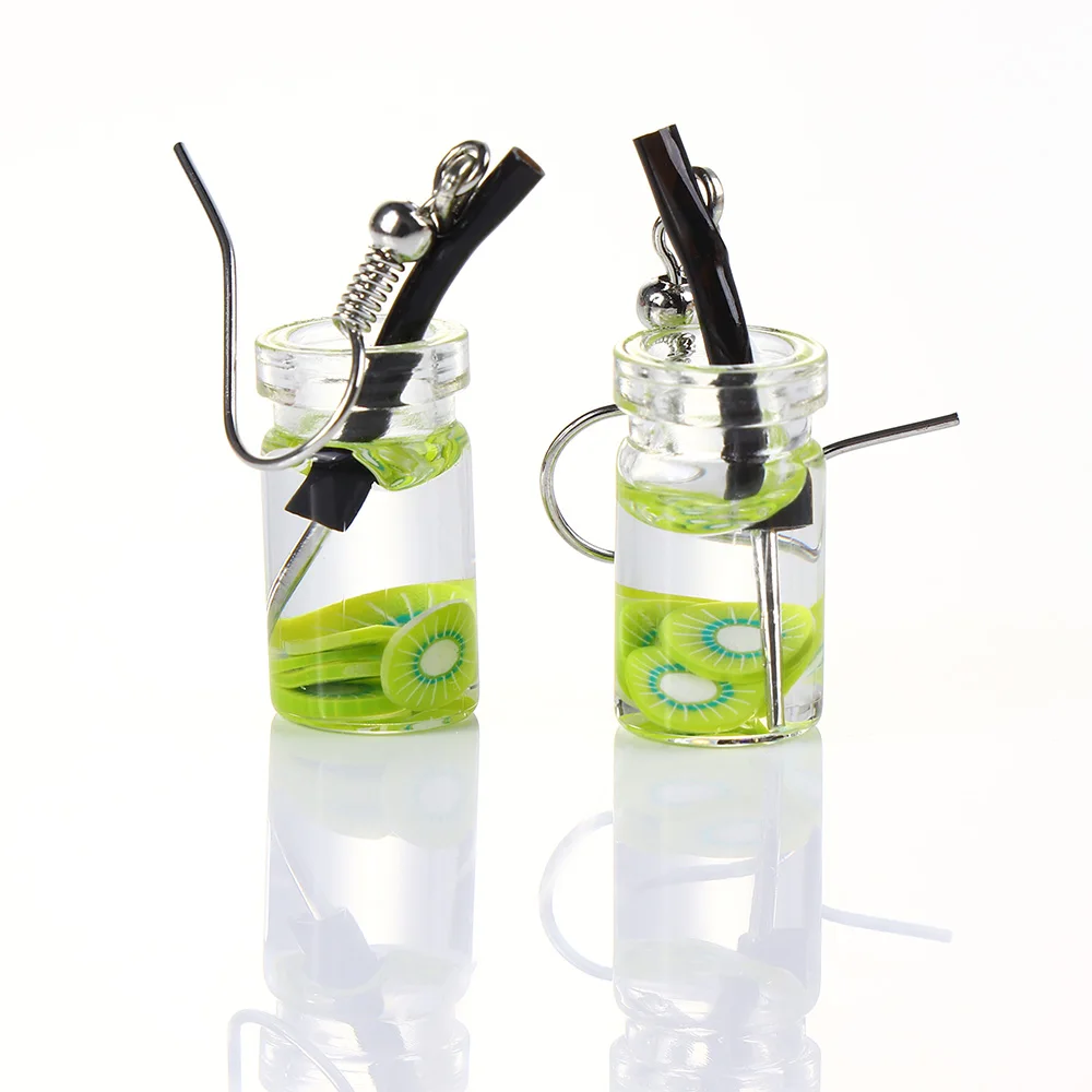 Милые Креативные полимерные серьги в виде бутылки с фруктами и напитками Желтая