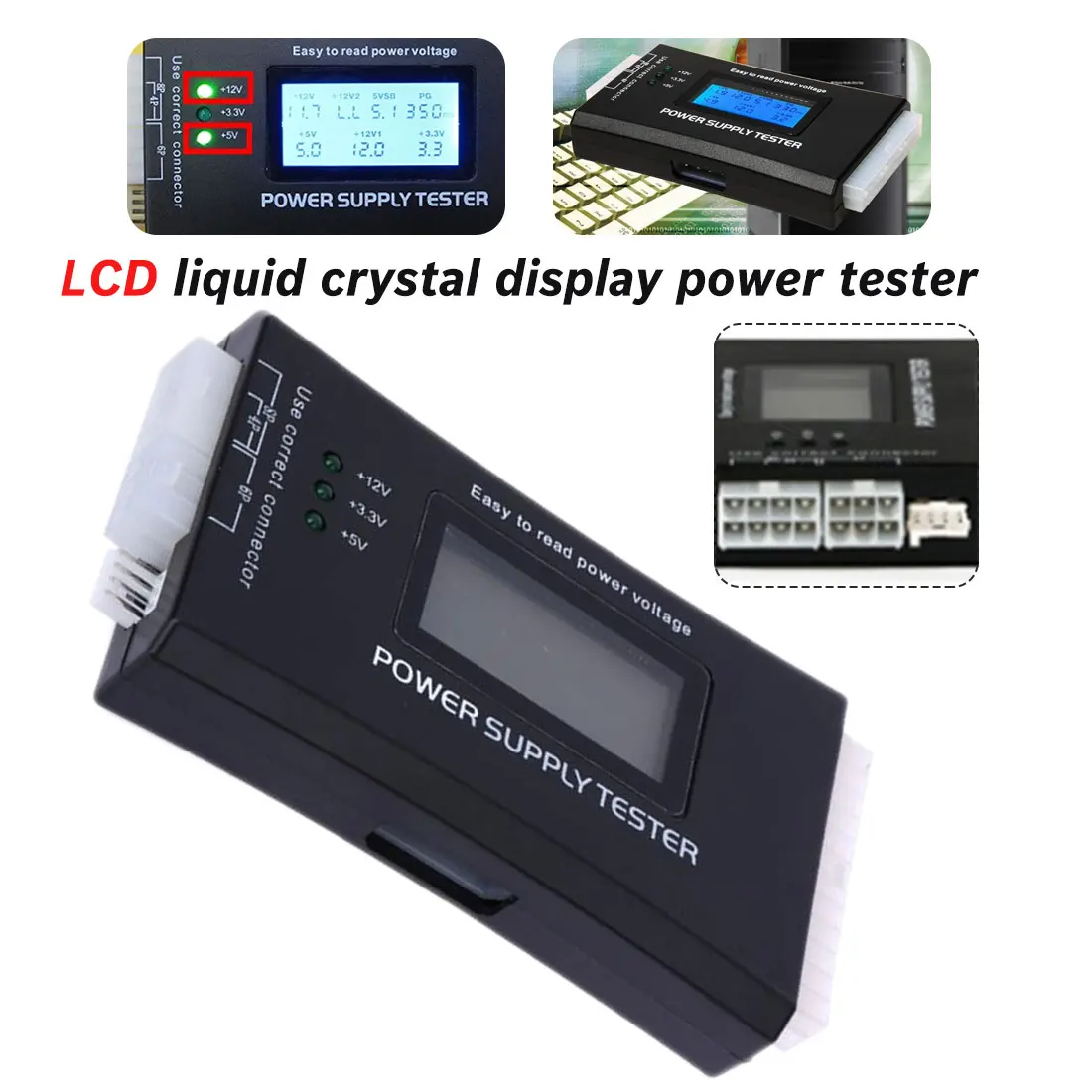 Digital LCD PC Computer electronic ATX Power Supply Tester 20/24 Pin Measuring Diagnostic Tool | Инструменты