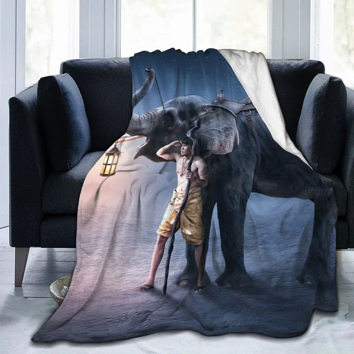 

animal Elephant 3D printing printed blanket bedspread blanket retro bedding square picnic wool soft blanket