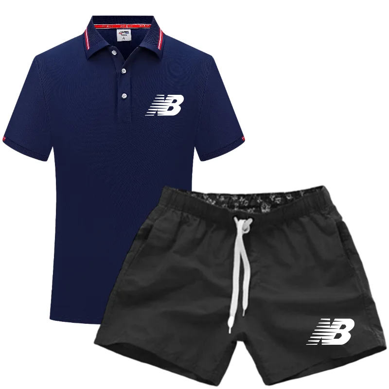 

Summer polo shirt men's short sleeve polo shirt + shorts men's suit breathable 2 jacket short suit fitness sportswear suit