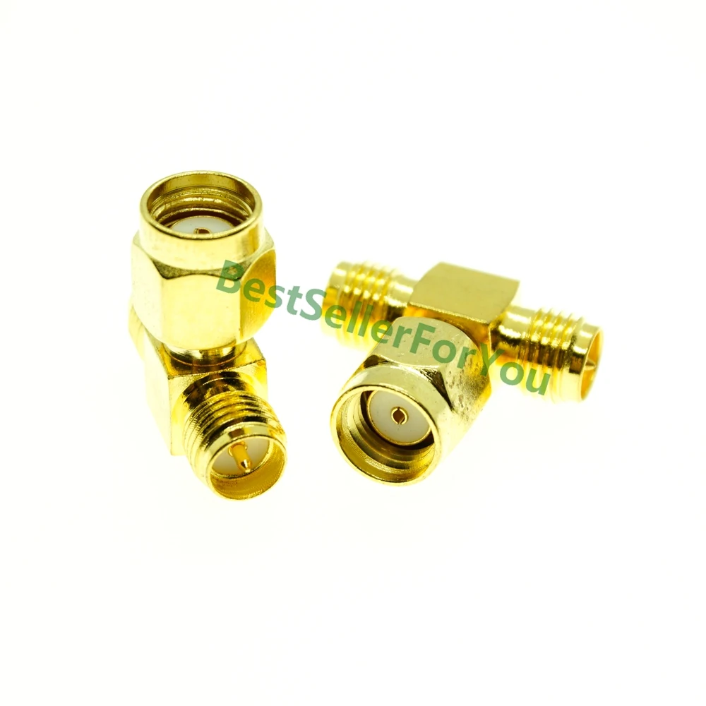 

RP SMA male to two RP SMA female T adapter connector 3 way in series triple