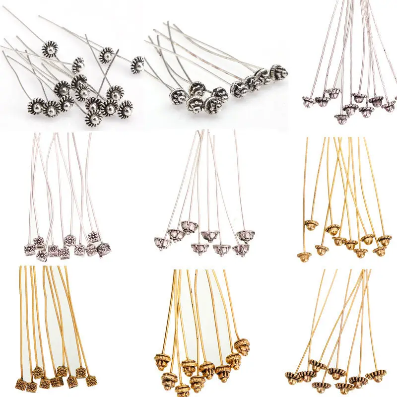 20Pcs Antique Silver Metal Flower Long Head Pins for Jewelry Making Diy Beads Ball Findings Accessories 50mm | Украшения и