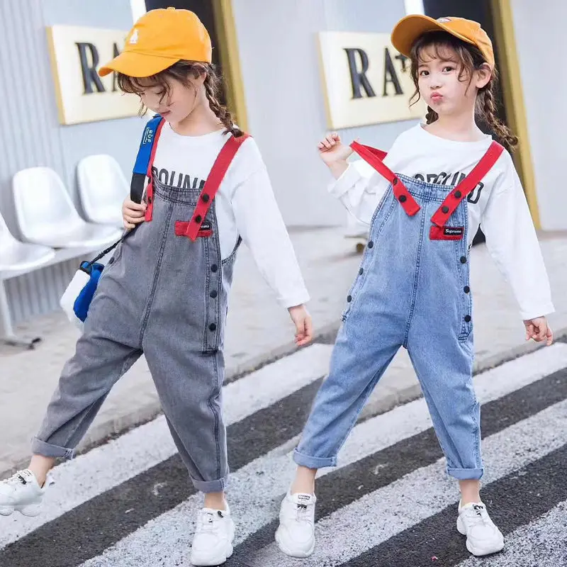 Джинсовые детские комбинезоны для девочек комбинезон подростков синие серые