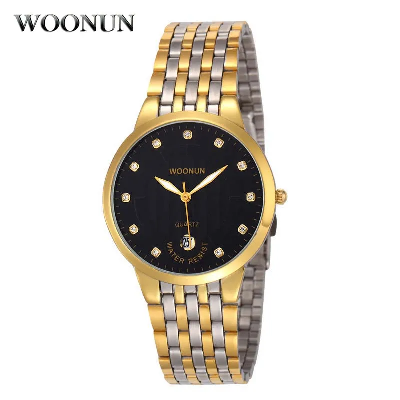 

WOONUN Mens Watches Top Brand Luxury Golden Full Steel Quartz Diamond Watch Thin Mens Watches relogios masculino Classic Hodinky