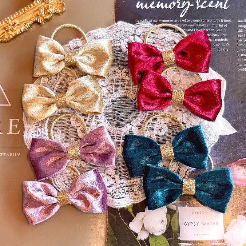 

Korean Velvet Big Bow Hair Ties Bow Print Children Elastic Hair Band Headwear for Baby Girls Hair Accessories New Year Xmas Gift