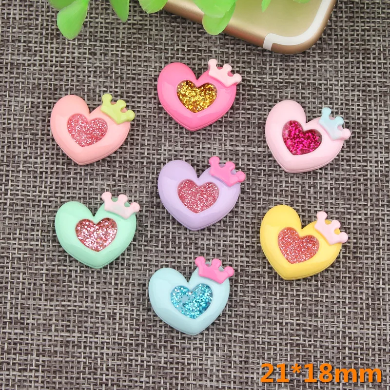 

10pcs Resin Gliter Crown Heart Decoration Crafts Flatback Cabochon Kawaii DIY Embellishments For Scrapbooking Accessories