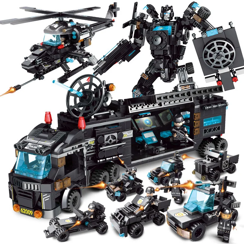 

8-in-3 SWAT Vanguard Helicopter ABS Material DIY Assembles Small Particle City Police Children's Boys Building Blocks Toys