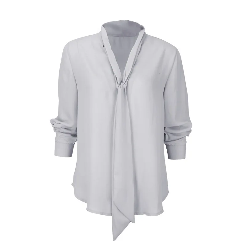

Fashion Women's Blouse New Summer Casual V-neck Pullover Solid Color Collar Loose Plus Size Long Sleeve Chiffon Blouse Donsignet