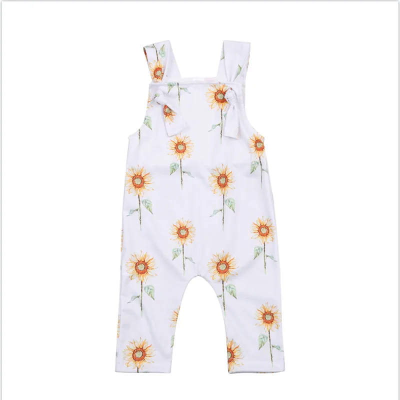 

0-24M NewBorn Baby's Flower Print Jumpsuit, Toddler Boy Girl Sweet Spaghetti Straps Square Neck Long Pants Romper