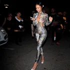 Для активного отдыха с принтом листьев боди, комбинации Для женщин, сексуальное нижнее белье, застежка-молния с v-вырезом и длинным рукавом, брюки-Карандаш Bodycon платье для клуба, для вечеринки, комбинезон Для женщин