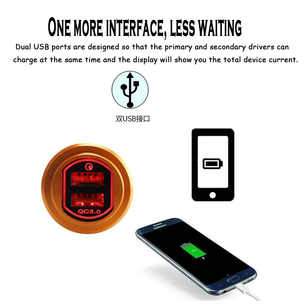 

Auto Supplies Aluminum Dual USB Car Charger Dual QC3.0 Aluminum Intelligent Car Charger Modified Dual-port Output