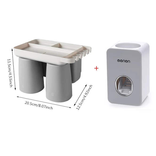 Gray-2 Cups Set Держатель зубных щеток для ванной многофункциональный, большой емкости место зубная паста Аксессуары для ванной комнаты подходящая зубная паста диспенсер - Цвет: Gray-2 Cups Set
