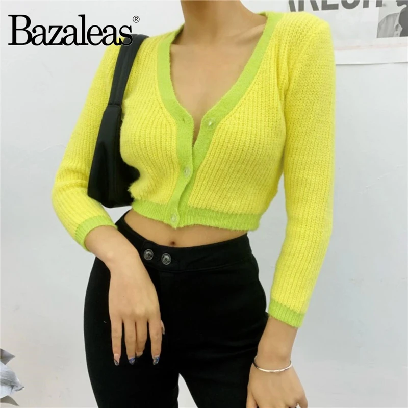 Bazaleas уличная одежда желтый зеленый вязаный кардиган в стиле пэчворк винтажный