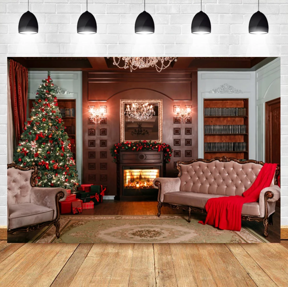 

Винтажный фон Laeacco для фотосъемки в помещении с изображением стены рождественской елки камина дивана ковра ребенка дня рождения