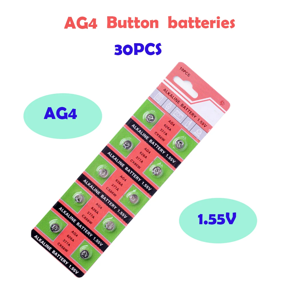 

Cheap Sale AG4 30pcs 50mAh AG 4 100% Original 377 SR 626 SW 626 SR 626 V 377 1.55V Watch Battery Button Coin Cell MADE IN CHINA