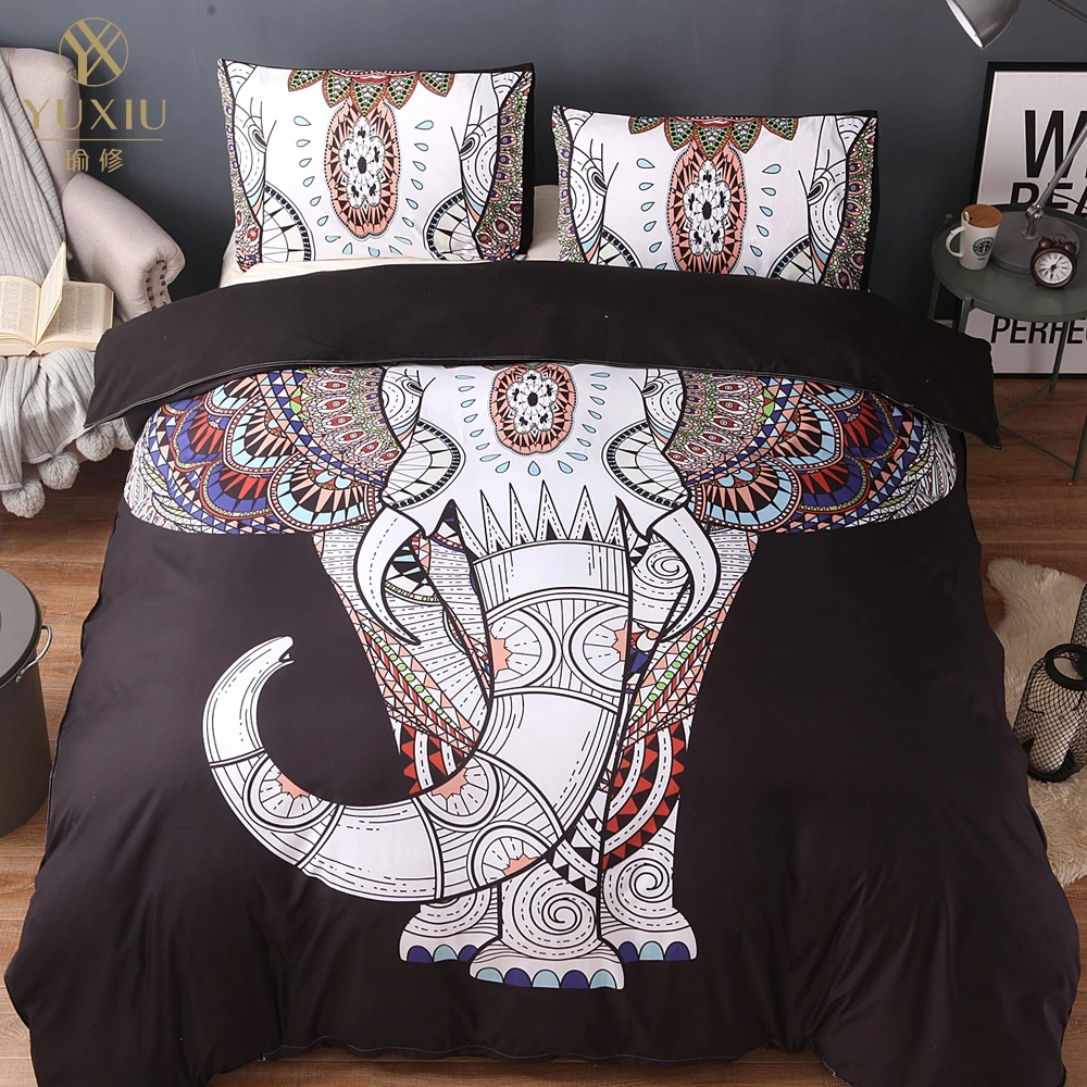 

YuXiu Classic Elephants 3D Bedding Sets Animals Duvet Cover Set Black Bed Linen Quilt Covers 3Pcs Twin Full Queen King Double