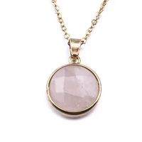 20mm round natural stone necklace marble amethyst lapis opal rose quartz druzy necklace for women jewelry