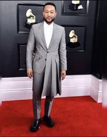 grey irregular men suits costom made groom tuxedos notch lapel wedding terno masculino slim fit 2 pieces long jacketpants
