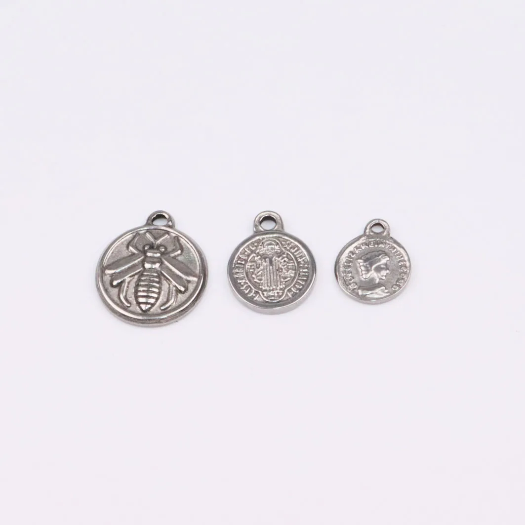 

5pcs Wholesell Casting Stainless Steel Round Flate Charms Pendant DIY Necklace Earrings Bracelets Unfading Colorless