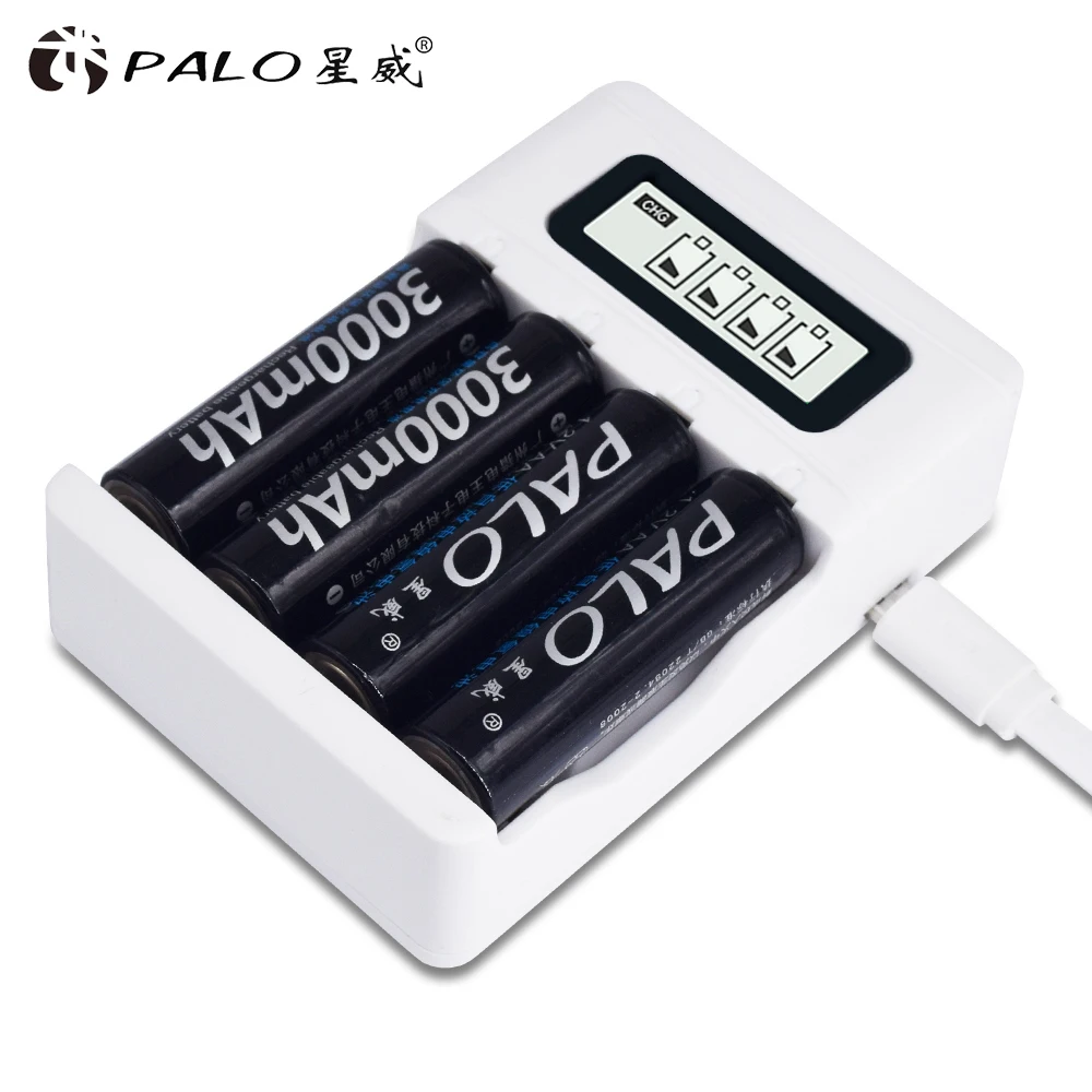 PALO Smart LCD USB зарядное устройство для Ni-MH Ni-Cd AA AAA аккумуляторная батарея + 4x1 2 V 3000mAh