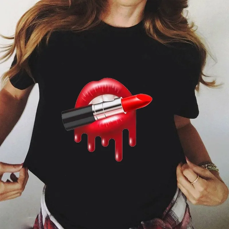 

Licked it Lip Print T Shirt Women Short Sleeve O Neck Loose Tshirt Summer Women Tee Shirt Tops Camisetas Mujer